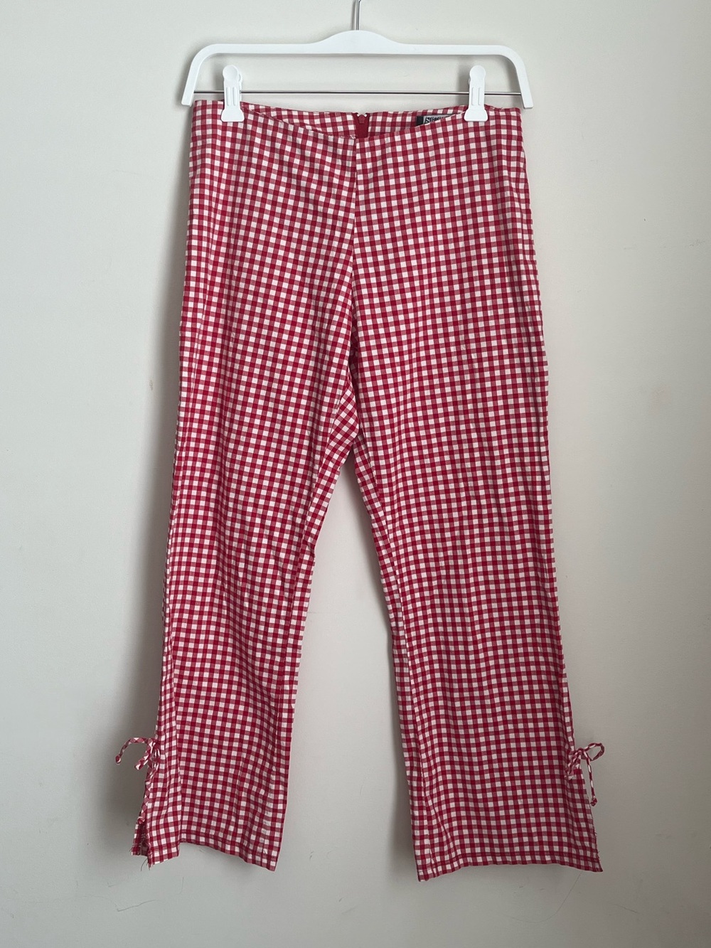 Red Gingham Capri Pant Cropped Retro Bow Tie Accent Sz S Papaya Clothing